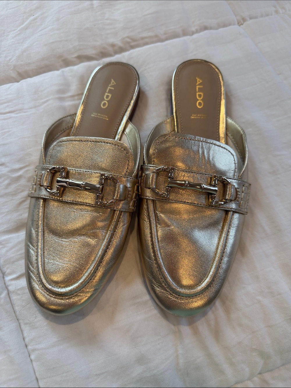 ALDO Metallic Gold Backless Horsebit Mules